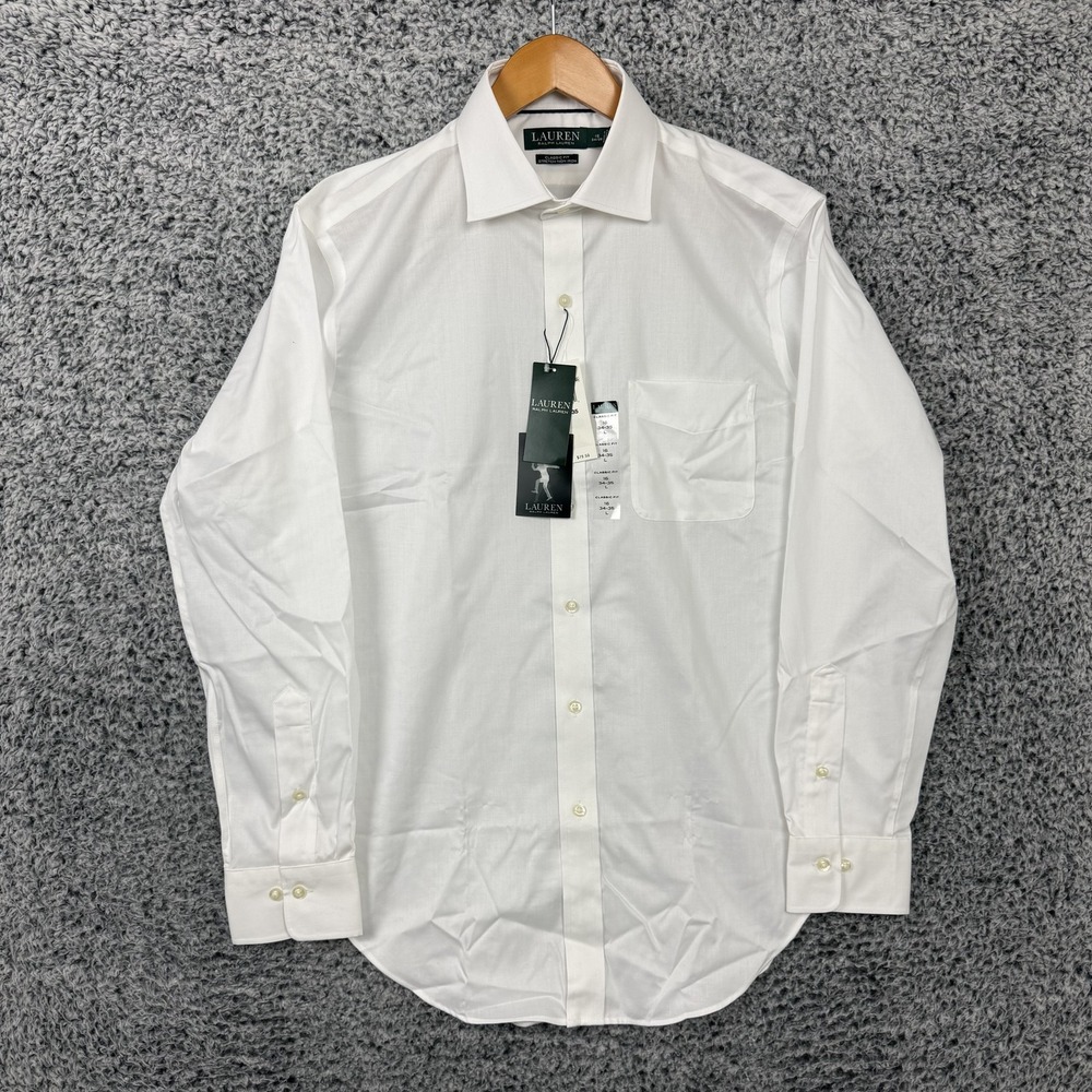 Lauren Ralph Lauren Shirt Mens 16 34/35 White Herringbone Classic Fit Non Iron